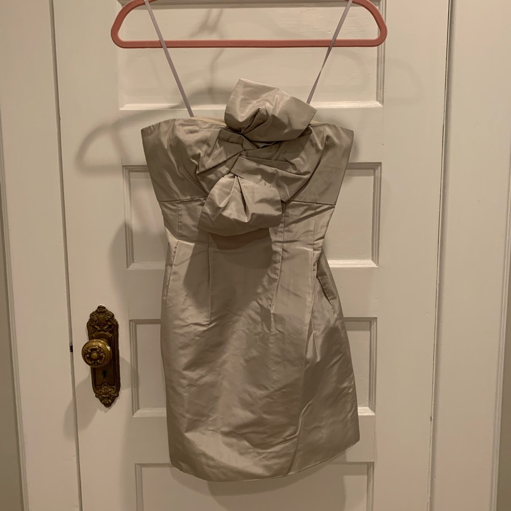 J.Crew Silver Silk Short Strapless Dress-0 Petite